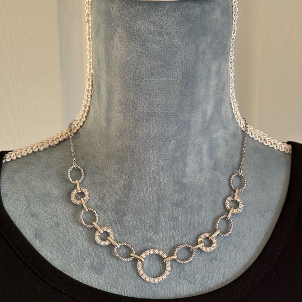 Women NWOT Sterling Silver CZ Circle Link Statement Adjustable Necklace